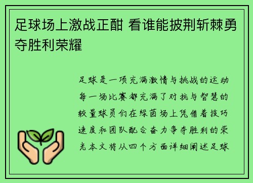 足球场上激战正酣 看谁能披荆斩棘勇夺胜利荣耀